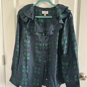 J. Crew Green and Navy Patterned Blouse - NWT